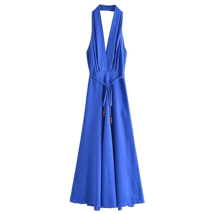 Backless Linen Midi Skirt Dress