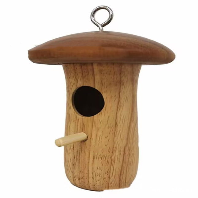 Wooden Bee Mushroom Shape Hummingbird Feeder Pendant