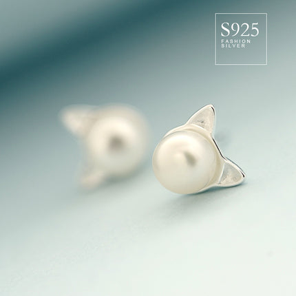 925 sterling silwer natuurlike varswater pêrel spruitende kat katore oorbelle
