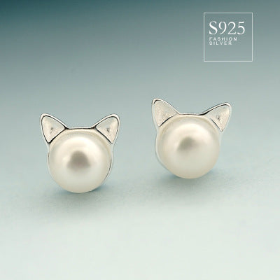 925 sterling silwer natuurlike varswater pêrel spruitende kat katore oorbelle