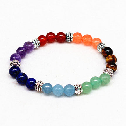 Reiki antieke silwer natuurlike klip agaat tier kleurvolle kristalarmband sewe chakra Joga-armband