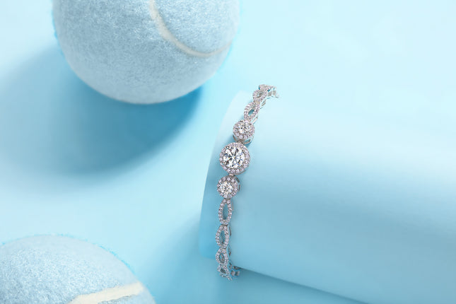 1-carat Luxury And Fashionable Light Luxury Trend Jewelry Silver Bracelet Set With Top-quality Moissanite, S925 Silver Electroplated Platinum