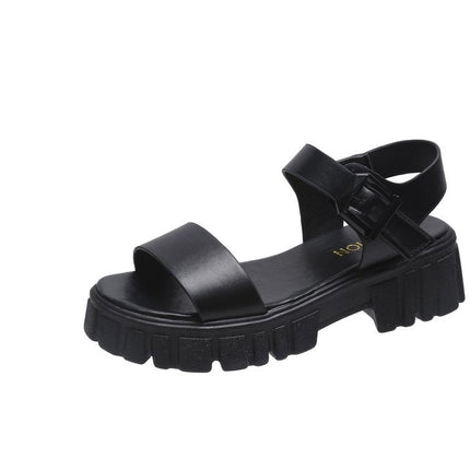 Dames Loafers met Oop Tone, Enkelbandjie, Gesp en Platformsool
