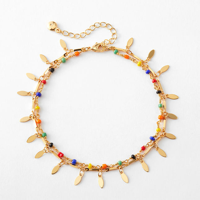 Beach Layered Retro Copper Plating 18K Real Gold Anklet