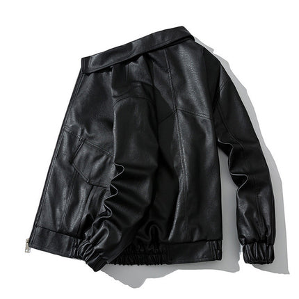 Fashionable Men's Loose Lapel Collar Handsome Leather Jacket