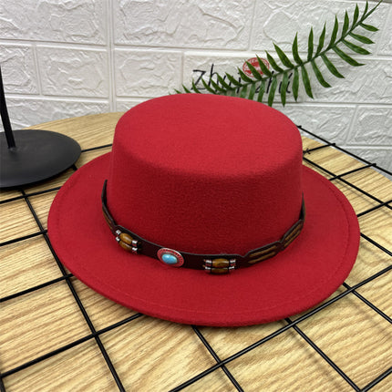 British Retro Woolen Wide Brim Flat Top Hat