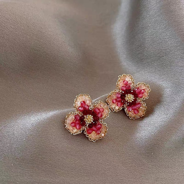 Full Diamond Flower Stud Earrings Women's High-grade Earrings All-match And Sweet Girly And Fashion Trendy Earrings