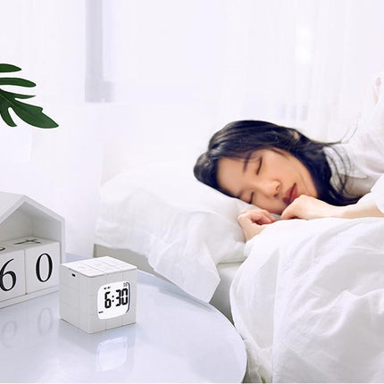USB Charging Voice Control Alarm Clock Creative Time Rubik's Cube Model Crafts Home LED Eye Care Night Light Cartoon For Home