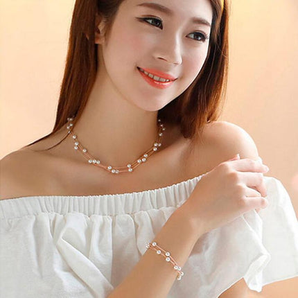 Alles-pas Soet En Elegante Bruid Bruidsmeisie Netwerk Pêrel Halssnoer Armband Oorringstel 3 Stuk Juweliersware Groothandel