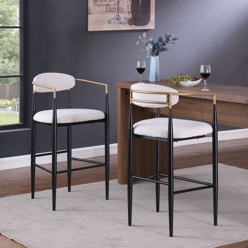 Juego De 2 Taburetes De Bar, Taburetes De Bar Tapizados A La Altura De La Encimera Con Respaldo Para Isla De Cocina, Asiento De Piel Sintética PU Beige, Patas De Hierro Negro, Capacidad De Peso De 260 Libras