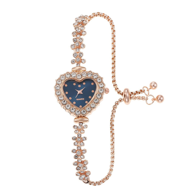 Blomketting Diamant-ingebedde Liefde Vroue se Elegante Alles-pas Horlosie