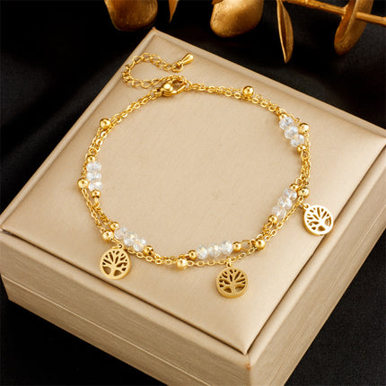 Fashionable Heart-Shaped White Shell Life Tree Butterfly Womens Anklet