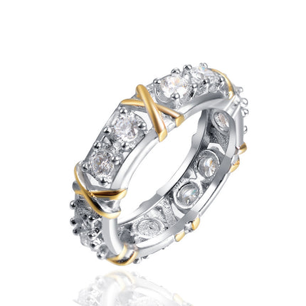 Europa en die Verenigde State sirkoon tweekleur x-ring dameskruiskleur bars modelle wat warm klip verloofringe verkoop
