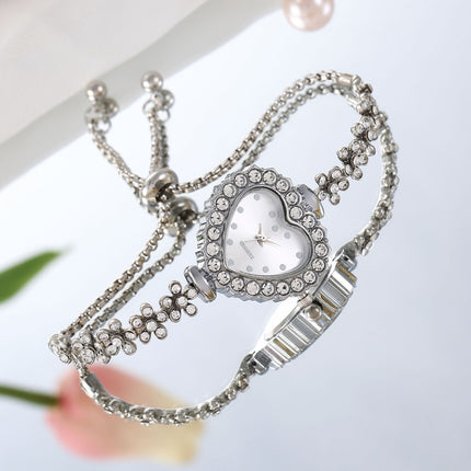 Blomketting Diamant-ingebedde Liefde Vroue se Elegante Alles-pas Horlosie