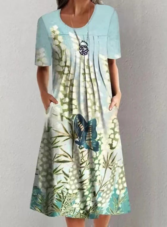 Casual Beach Dress Strap Type Loose Waist 3d Printed Dress