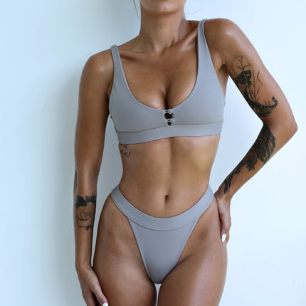 Swimsuit Amazon Multicolor Button Split High Waist Swimsuit