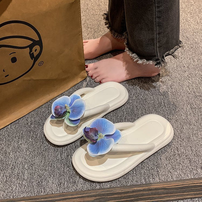 Butterfly Blue Design Soft Bottom Flip Flops Women Casual Non-slip Flip-flop