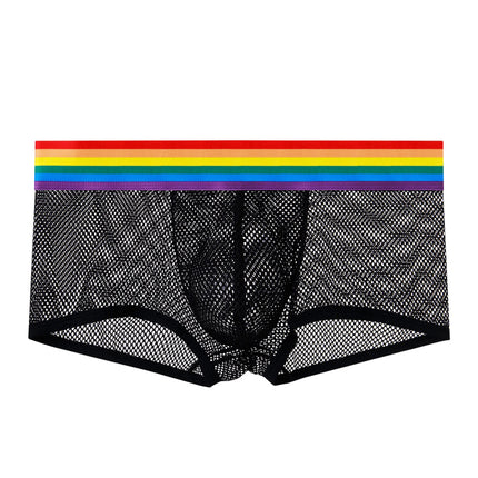 Men's Low Waist Mesh Panties Rainbow Belt Breathable Boxers