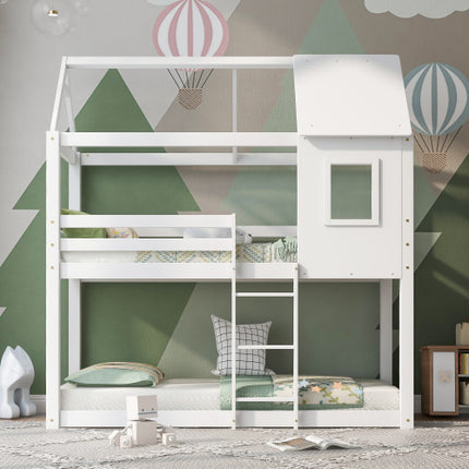 Stapelbed, Kindkajuitbed, Enkelbed vir Kinders, Dubbelbed, Soliede Dennebos, 3VT - Wit