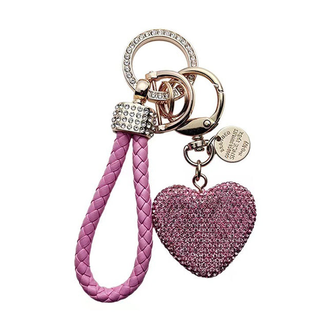 Kleidiament Volledig Versierde Liefdevolle Hart Sleutelhanger Diamant Leer Tou