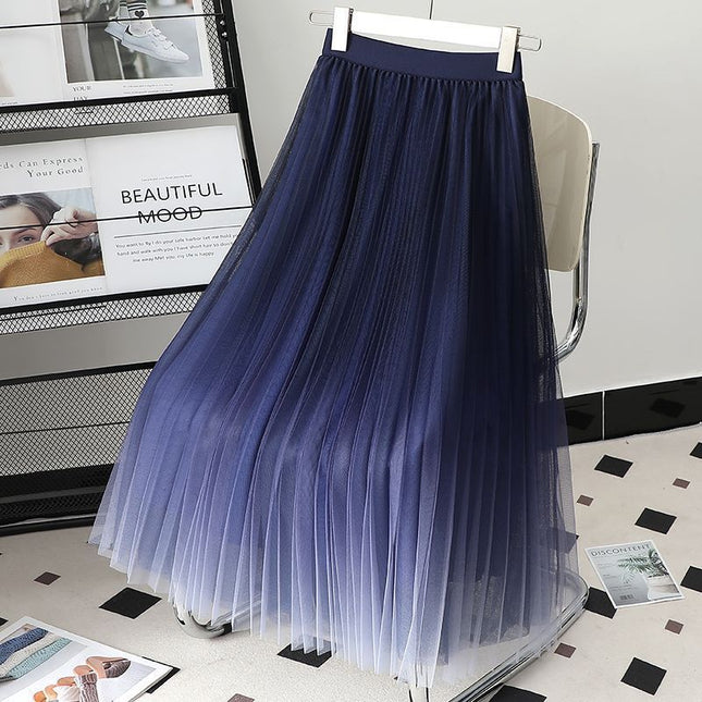 Gradient Color Gauze Skirt Mid-length Mesh High Waist