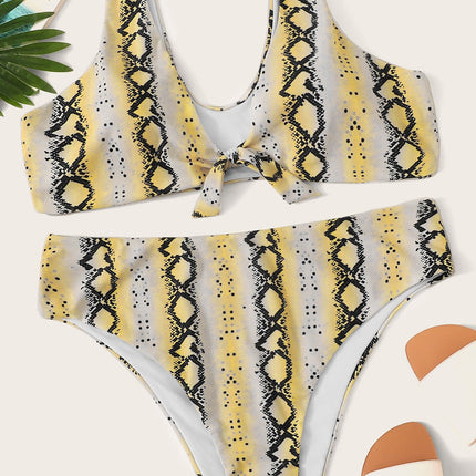 Sexy plus size knotted high waist ladies swimwear