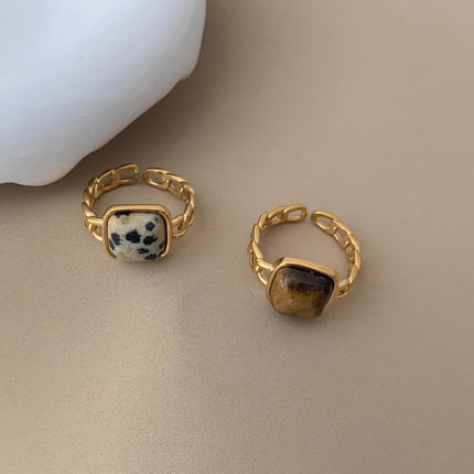 Retro Geometric Natural Tiger Eye Stone Open Ring For Women