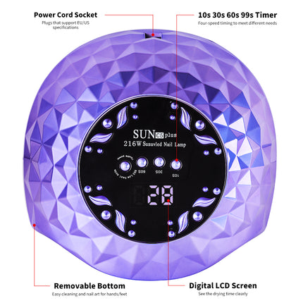 Nail Lamp, Nail Lamp Nail Dryer For All Gel Polish Fast Curing With 4 Timers Removable Base Large Space Automatic Nails Equipment