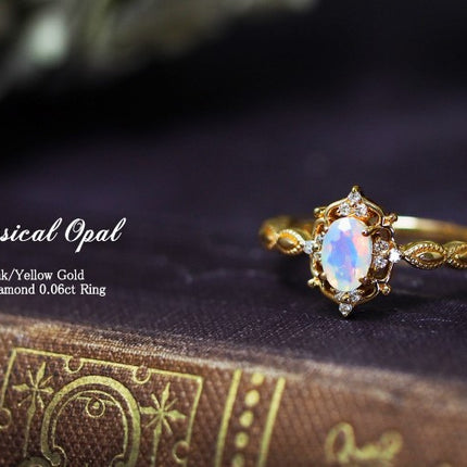 Japanese natural opal jewelry light Dan shape 925 Silver Ring female Jeweled 10K gold plated Vintage Jewelry