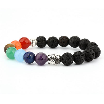 6mm natuurlike klip groen Dongling rooi agaat joga chakra armband Boeddha kop energie vulkaniese klip kralewerkstring armband