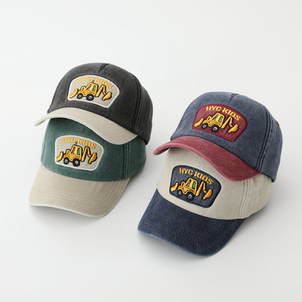 Cartoon Excavator Washed Baseball Cap