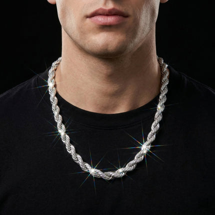 Europese En Amerikaanse Hip-Hop Manshalssnoer 10mm Legering Gevlegde Ketting Met Diamante