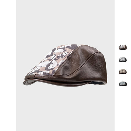 Autumn Winter Retro PU Leather Stitching Advance Hats