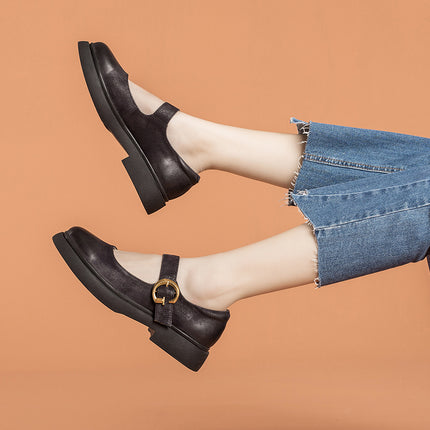 Vintage Mary Jane Dames Klein Leer Skoeisel Met Gespe