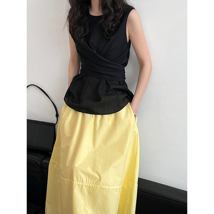 French Style High-grade Twisted Lace-up Waist-controlled Top