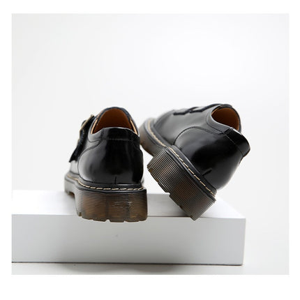 British Big Head Female College Style Retro Double Buckle Pumps