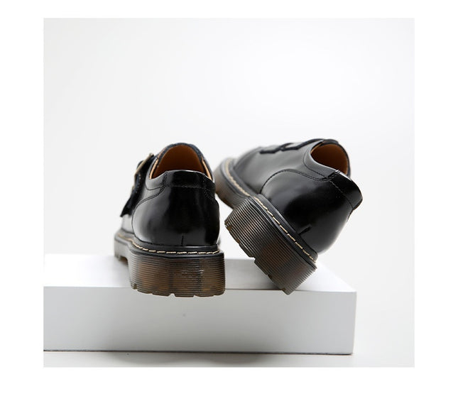 British Big Head Female College Style Retro Double Buckle Pumps