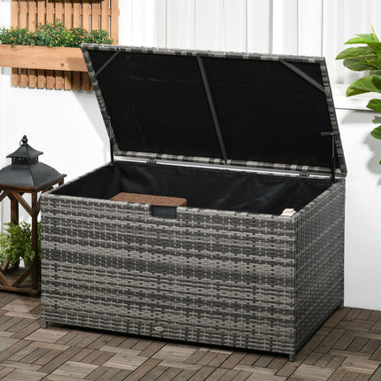 113 Gallon Buite Stoorboks, Rottang Dekboks vir Binne, Patio Meubelkussings, Swembad Tuin Gereedskap, Donkergrys