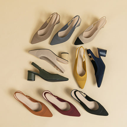 Hollow-out Knitted Closed Toe Back Empty Strap Sandals Pointed Toe
