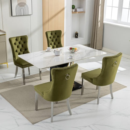 High-end Tufted Solid Wood Contemporary Velvet Upholstered Dining Chair With Chrome Stainless Steel Plating Legs,Nailhead Trim,Set Of 2