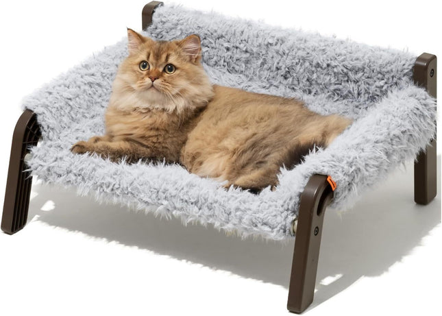 MEWOOFUN Elevated Pet Bed - Raised Cat & Small Dog Couch With Washable Cover & Non-Slip Base, Supports 44 Lbs For Indoor Outdoor Use Plush Grey
