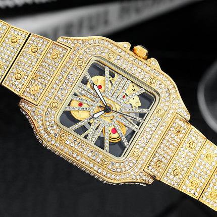 Square Special-interest Design Hollow Full Diamond Quartz Watch