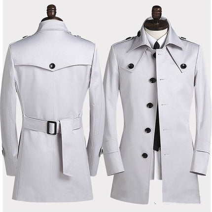 Men's Lapel Trench Coat Korean Version Slim Single Breasted Medium Length