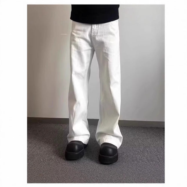 High-grade Loose Straight Wide Leg American High Street White Jeans Men