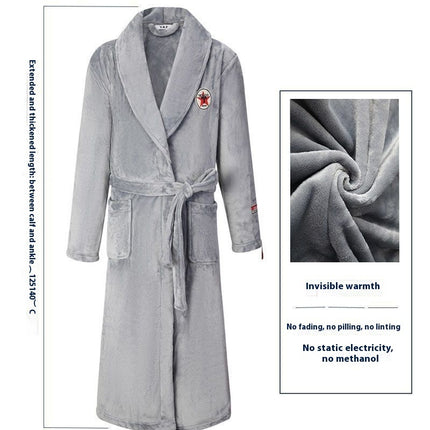Men's Winter Thickening Thermal Bathrobe Coral Velvet Thin Belt Bathrobe Pajamas