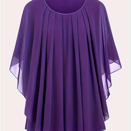 European And American Plus Size Women's Clothes New Belly-covering Slimming Loose Solid Color Short Sleeve