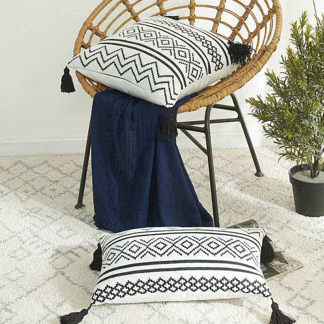 Nordiese Marokko Chenille Geometriese Sierkussing Jacquard Kwastjie