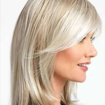 Medium Long Hair Platinum Highlights Brown Gradient Dyed Chemical Fiber Hair