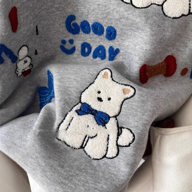 New Embroidered Flocking Loose All-match Round Neck Sweater