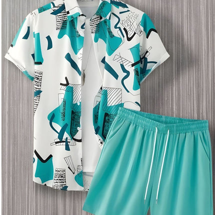 Black And White Striped Hawaiian Men's Shirt Set